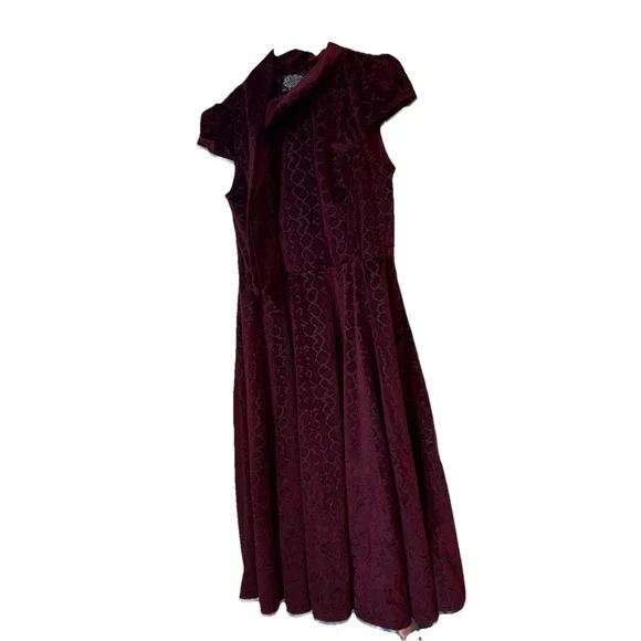 hearts & roses size 8 heavy burgundy plum velvet 50s style dress stunning EUC - Picture 3 of 8